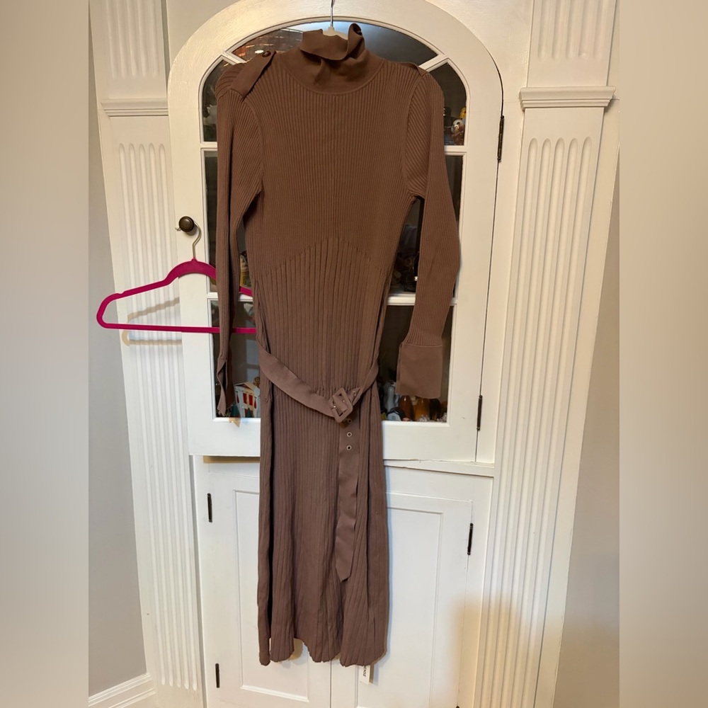 Nwt Commense Taupe Long Sleeve Knit Dress